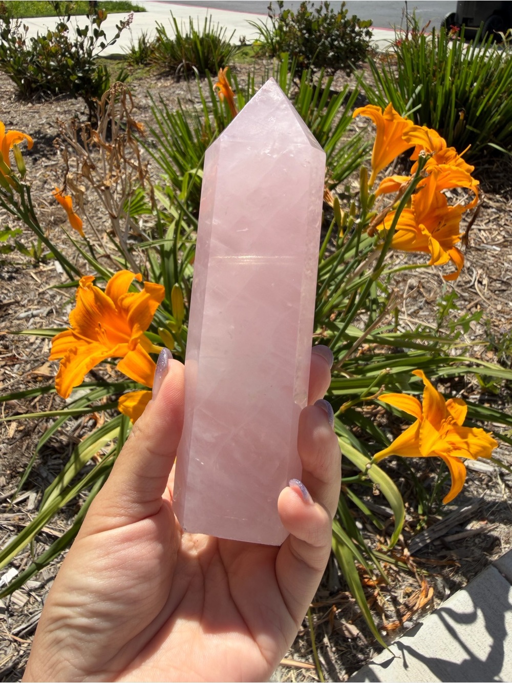 Natural Rose Quartz Tower,Polished Pink Quartz Crystal Point,A569